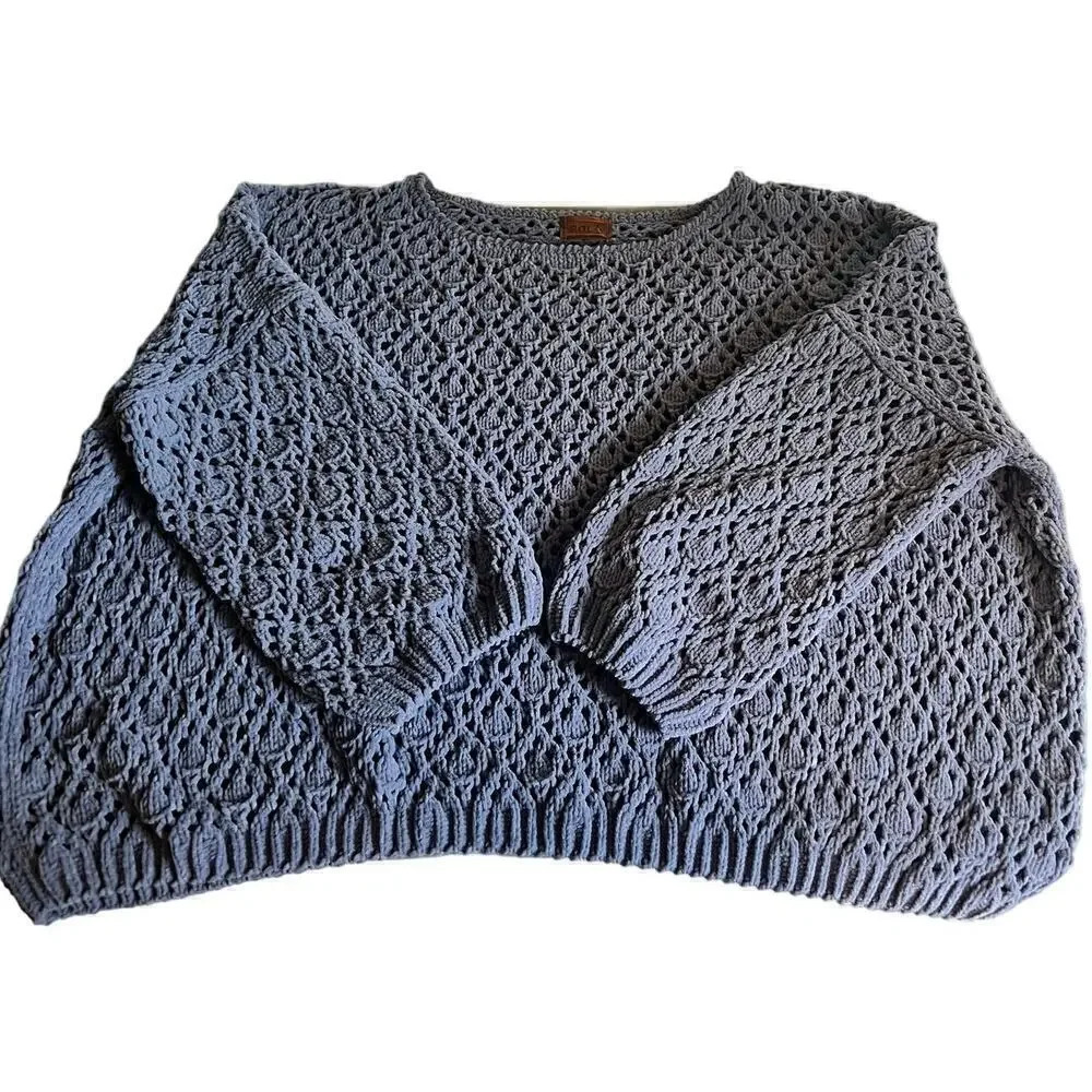 POL Oversized Crochet open knit sweater Blue S Coastal grandma core 90's Y2K